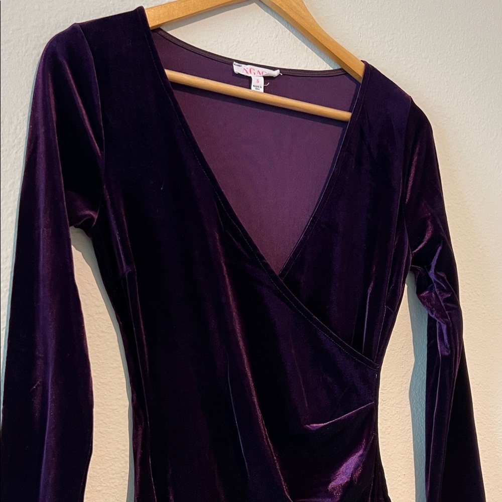 a'gaci Deep Purple Velvet Long Sleeve Dress Size S